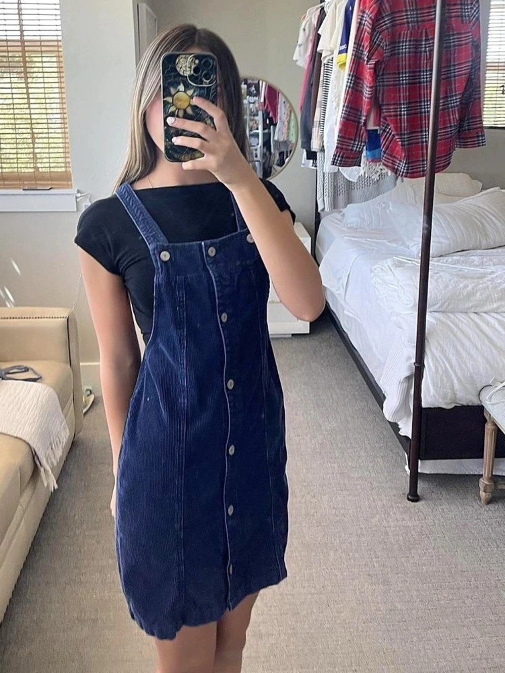 Blue & Black Denim Overall Mini Dress